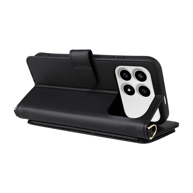 For Redmi K90 5G / Poco F8 Pro Multifunctional 6-Card Slots Leather Phone Case with Wrist Strap