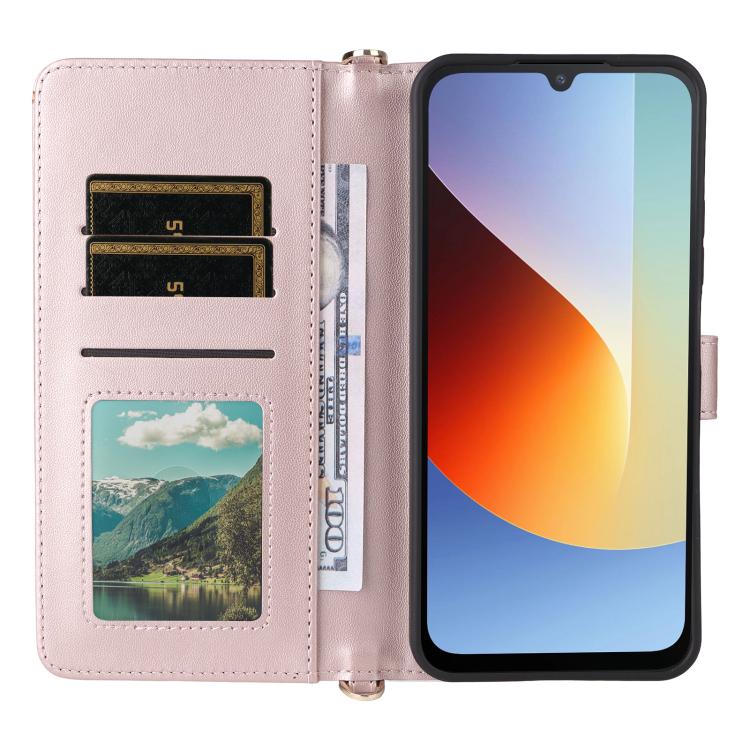 For Redmi A7 Pro 171mm / Poco C85x 5G Multifunctional 6-Card Slots Leather Phone Case with Wrist Strap