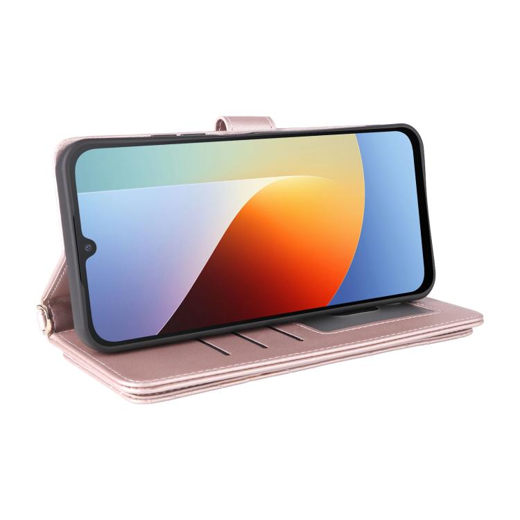 For Redmi A7 Pro 171mm / Poco C85x 5G Multifunctional 6-Card Slots Leather Phone Case with Wrist Strap