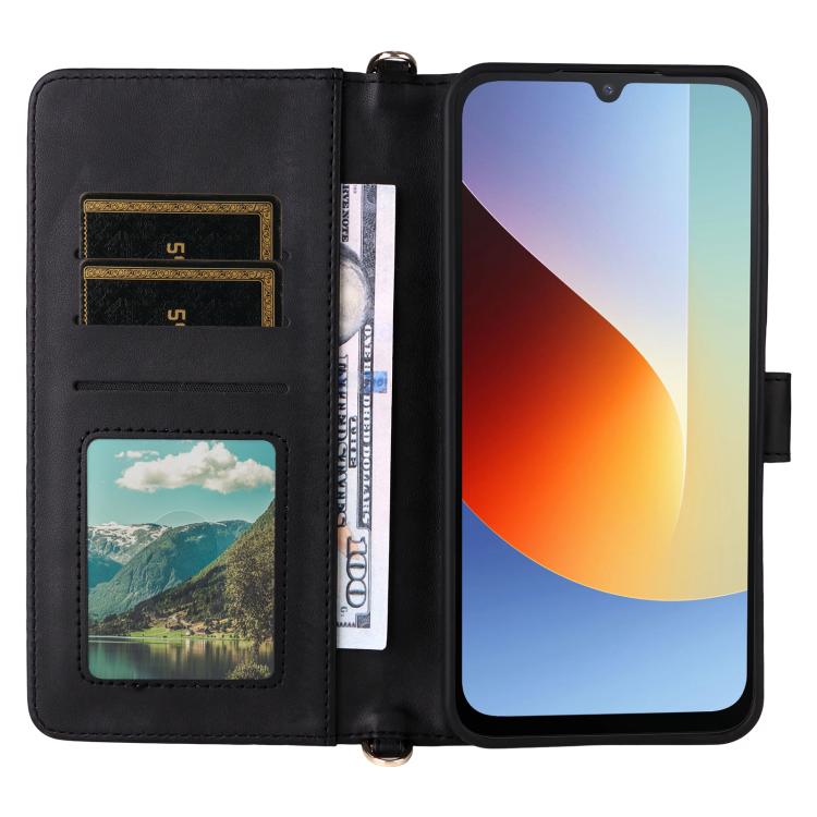 For Redmi A7 Pro 171mm / Poco C85x 5G Multifunctional 6-Card Slots Leather Phone Case with Wrist Strap