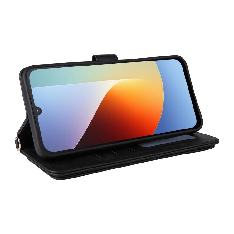 For Redmi A7 Pro 171mm / Poco C85x 5G Multifunctional 6-Card Slots Leather Phone Case with Wrist Strap