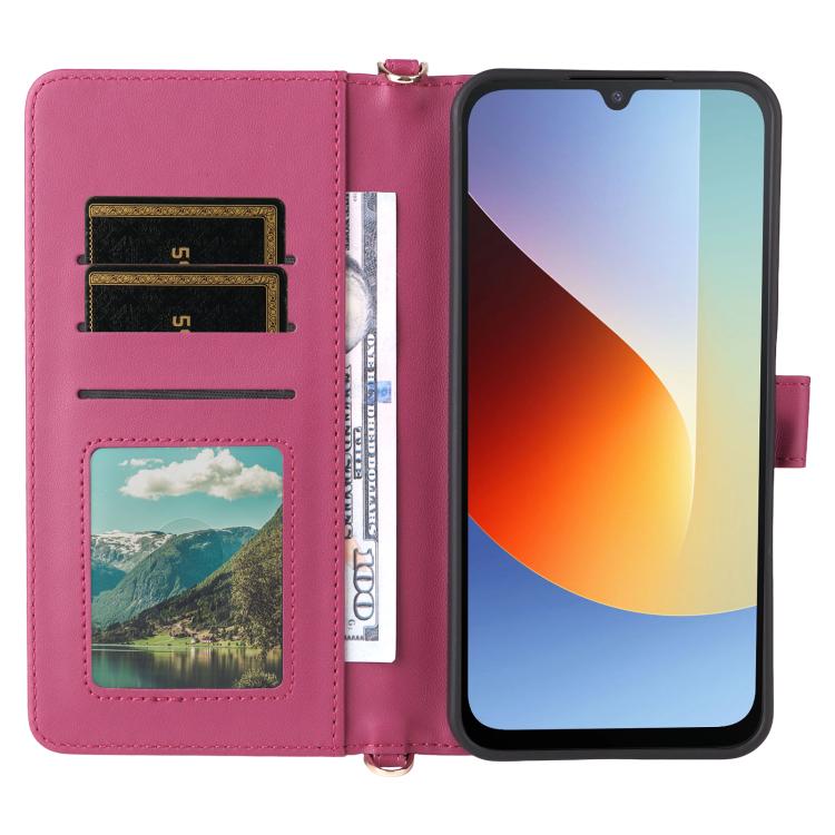 For Redmi A7 Pro 171mm / Poco C85x 5G Multifunctional 6-Card Slots Leather Phone Case with Wrist Strap