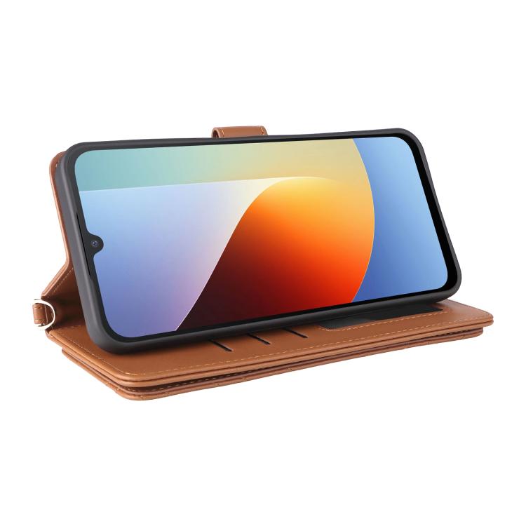 For Redmi A7 Pro 171mm / Poco C85x 5G Multifunctional 6-Card Slots Leather Phone Case with Wrist Strap
