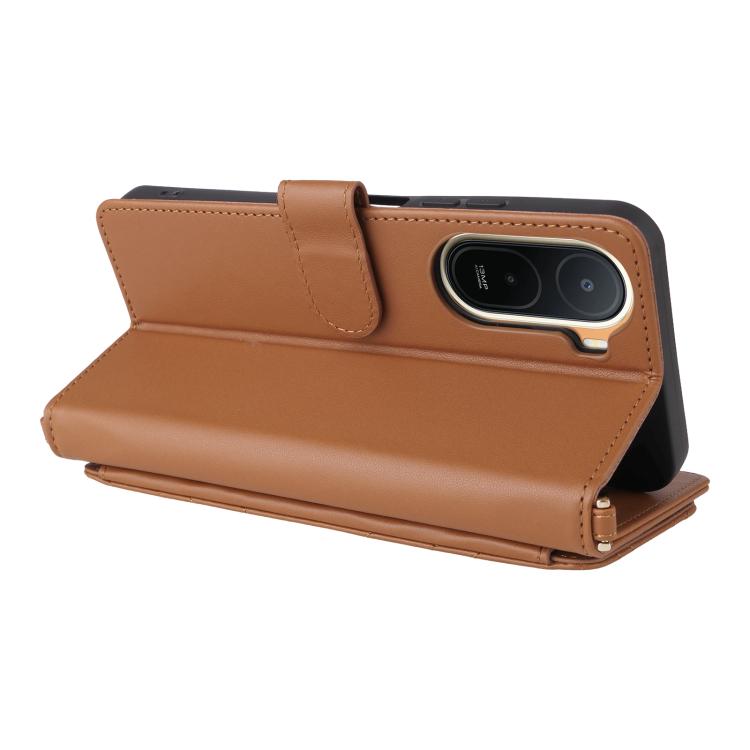 For Redmi A7 Pro 171mm / Poco C85x 5G Multifunctional 6-Card Slots Leather Phone Case with Wrist Strap