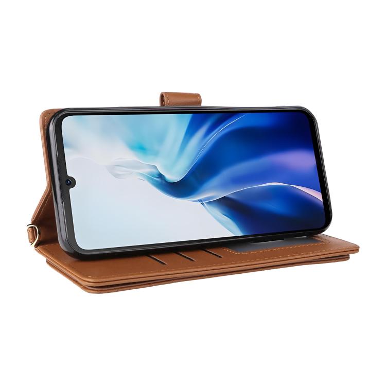 For Cubot A30 Multifunctional 6-Card Slots Leather Phone Case with Wrist Strap