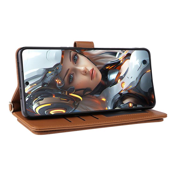 For Cubot Max 5 Multifunctional 6-Card Slots Leather Phone Case with Wrist Strap