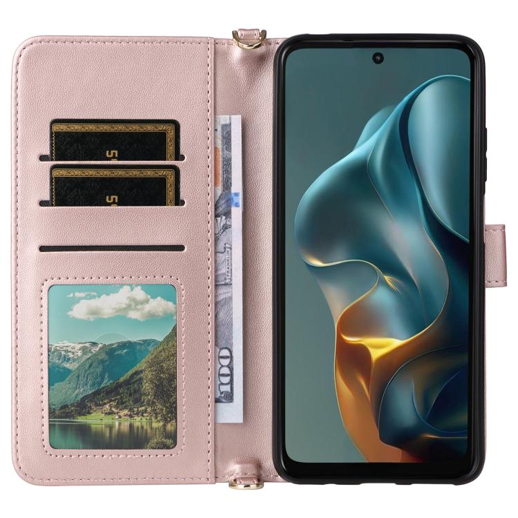 For Motorola Moto G05 4G / E15 4G Multifunctional 6-Card Slots Leather Phone Case with Wrist Strap