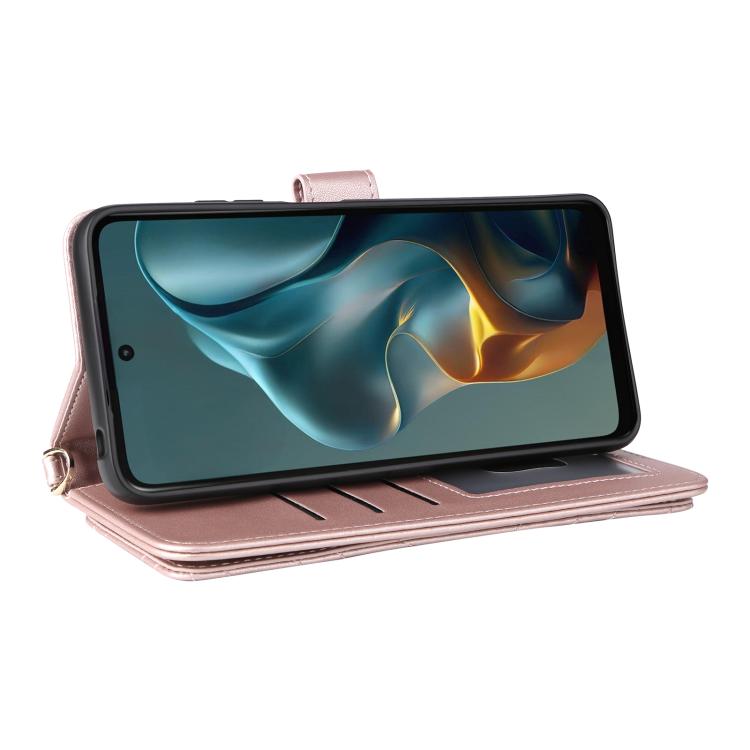 For Motorola Moto G05 4G / E15 4G Multifunctional 6-Card Slots Leather Phone Case with Wrist Strap