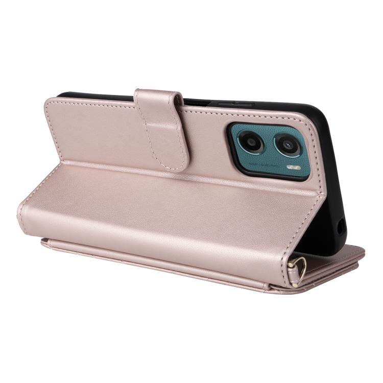 For Motorola Moto G05 4G / E15 4G Multifunctional 6-Card Slots Leather Phone Case with Wrist Strap