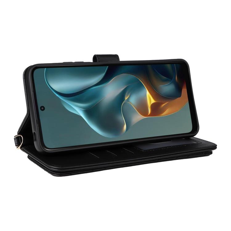 For Motorola Moto G05 4G / E15 4G Multifunctional 6-Card Slots Leather Phone Case with Wrist Strap