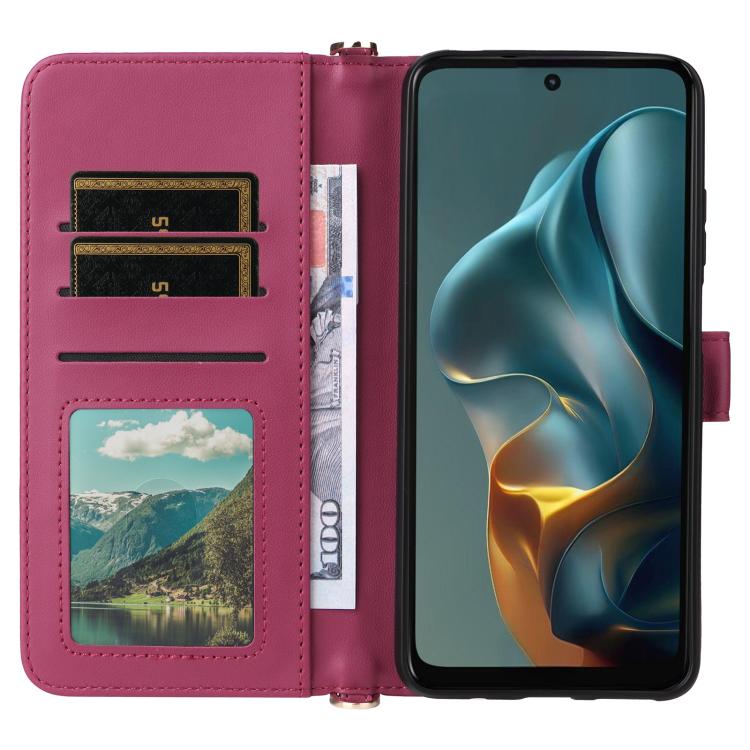 For Motorola Moto G05 4G / E15 4G Multifunctional 6-Card Slots Leather Phone Case with Wrist Strap