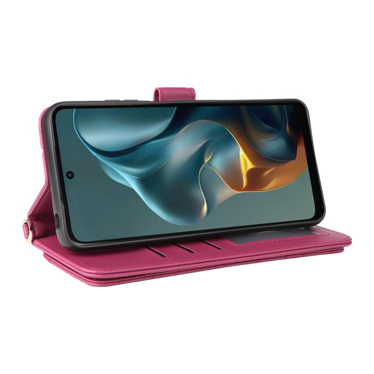 For Motorola Moto G05 4G / E15 4G Multifunctional 6-Card Slots Leather Phone Case with Wrist Strap