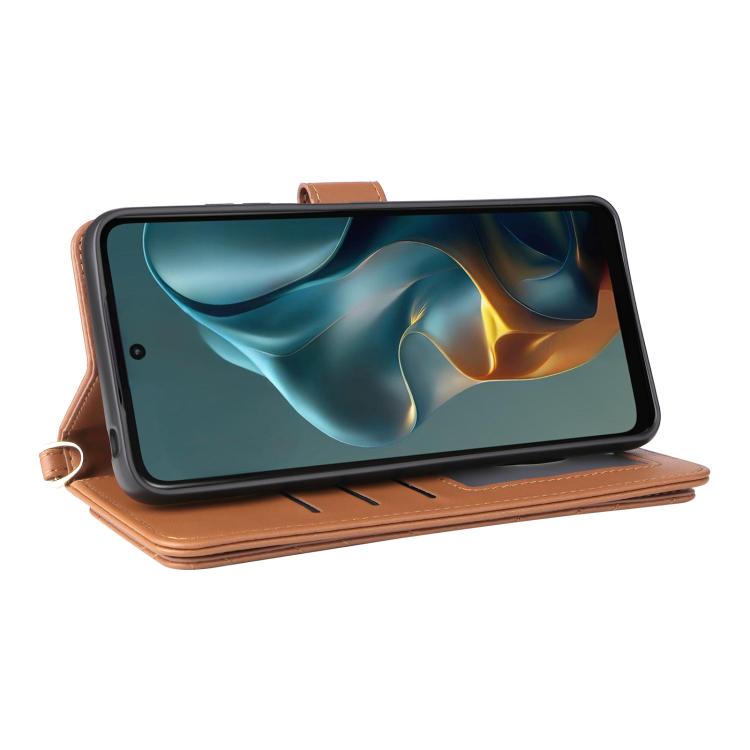For Motorola Moto G05 4G / E15 4G Multifunctional 6-Card Slots Leather Phone Case with Wrist Strap