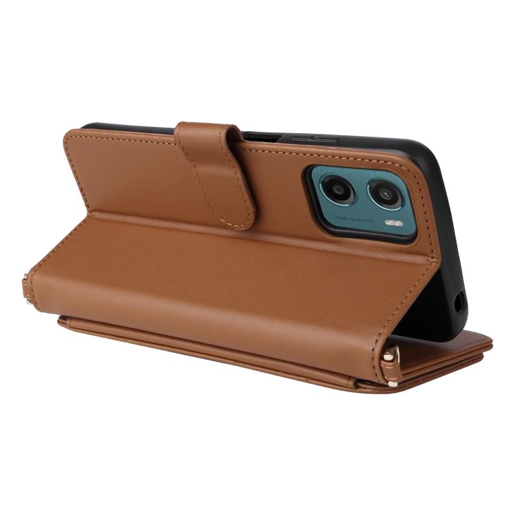 For Motorola Moto G05 4G / E15 4G Multifunctional 6-Card Slots Leather Phone Case with Wrist Strap