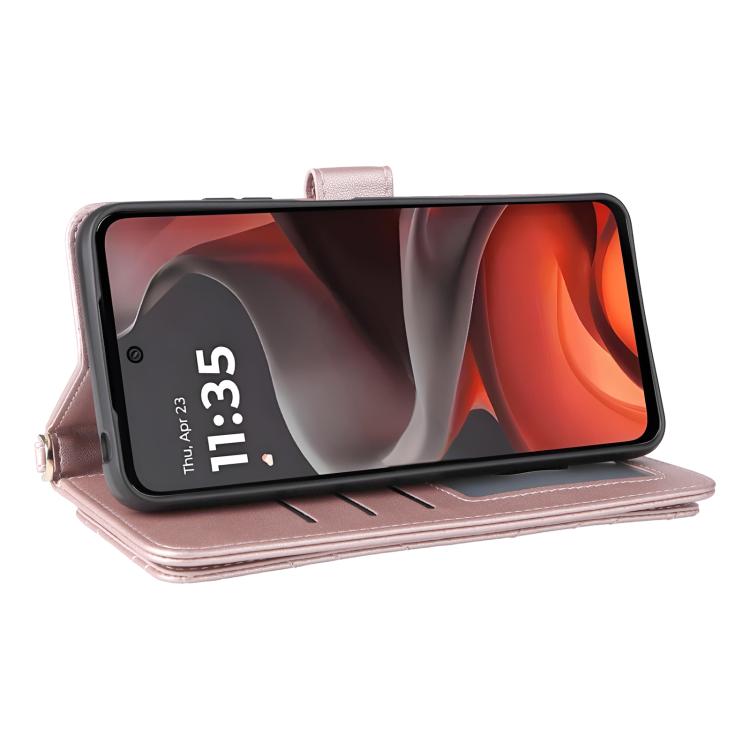 For Motorola Moto G15 4G / G15 Power 4G Multifunctional 6-Card Slots Leather Phone Case with Wrist Strap
