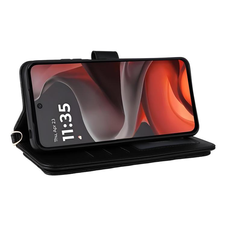 For Motorola Moto G15 4G / G15 Power 4G Multifunctional 6-Card Slots Leather Phone Case with Wrist Strap