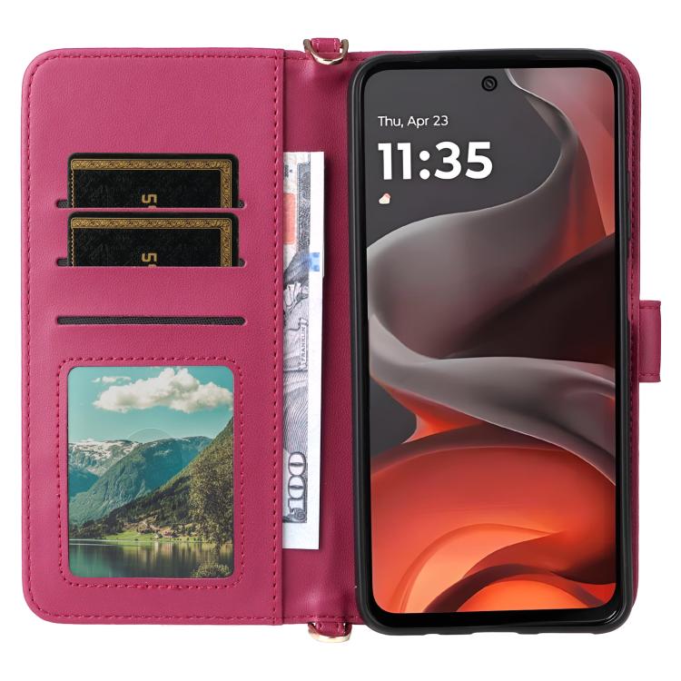 For Motorola Moto G15 4G / G15 Power 4G Multifunctional 6-Card Slots Leather Phone Case with Wrist Strap