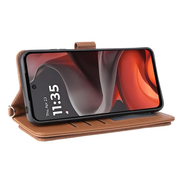 For Motorola Moto G15 4G / G15 Power 4G Multifunctional 6-Card Slots Leather Phone Case with Wrist Strap