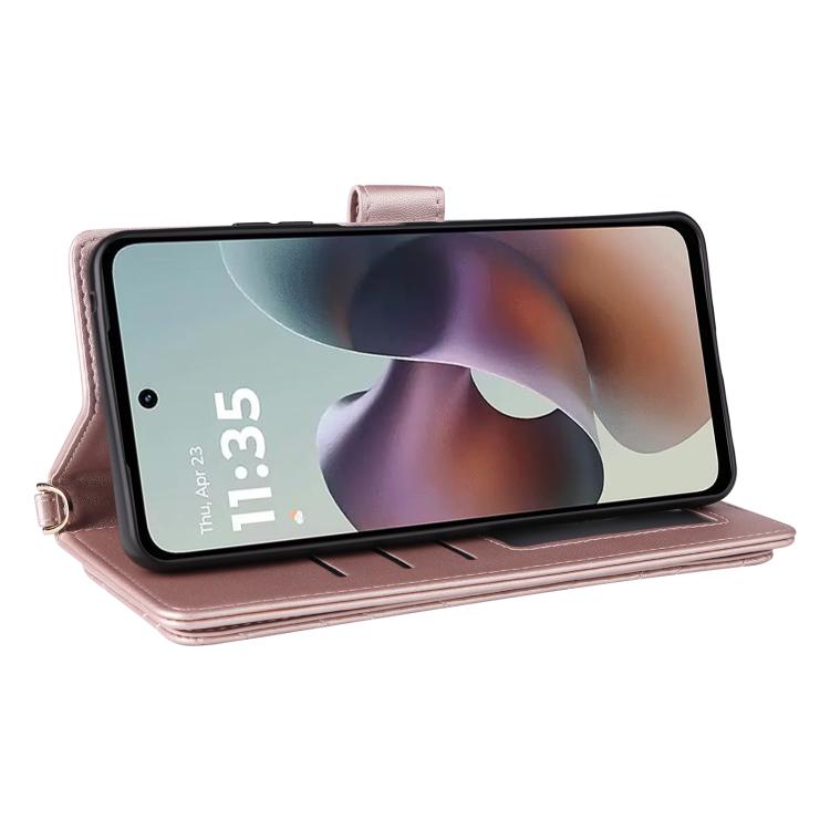 For Motorola Moto G56 / G66j / G66y 5G Multifunctional 6-Card Slots Leather Phone Case with Wrist Strap