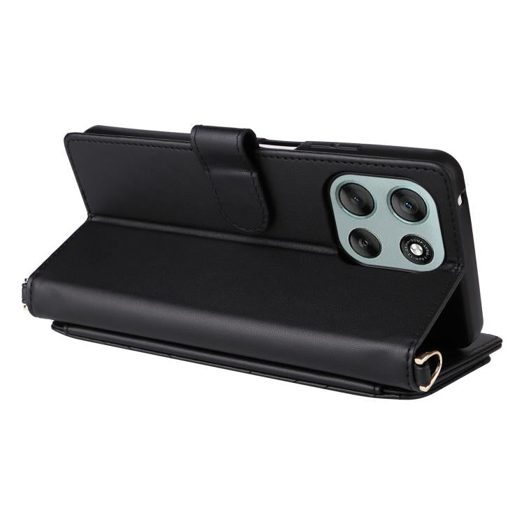 For Motorola Moto G56 / G66j / G66y 5G Multifunctional 6-Card Slots Leather Phone Case with Wrist Strap