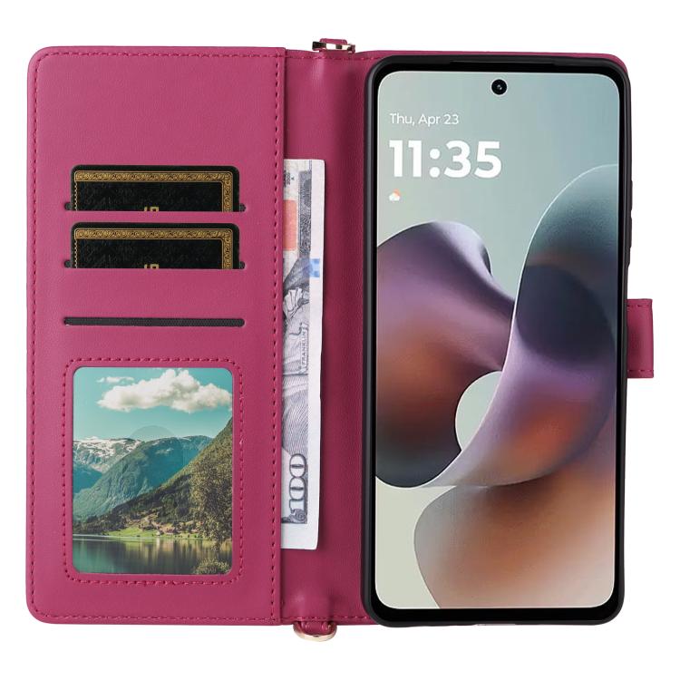 For Motorola Moto G56 / G66j / G66y 5G Multifunctional 6-Card Slots Leather Phone Case with Wrist Strap