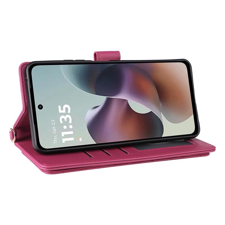 For Motorola Moto G56 / G66j / G66y 5G Multifunctional 6-Card Slots Leather Phone Case with Wrist Strap