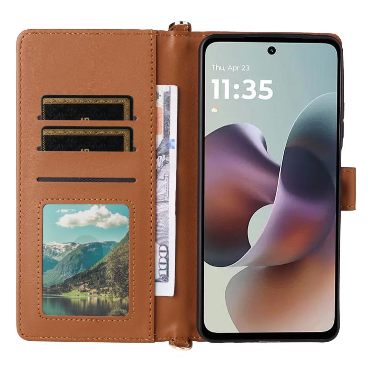 For Motorola Moto G56 / G66j / G66y 5G Multifunctional 6-Card Slots Leather Phone Case with Wrist Strap