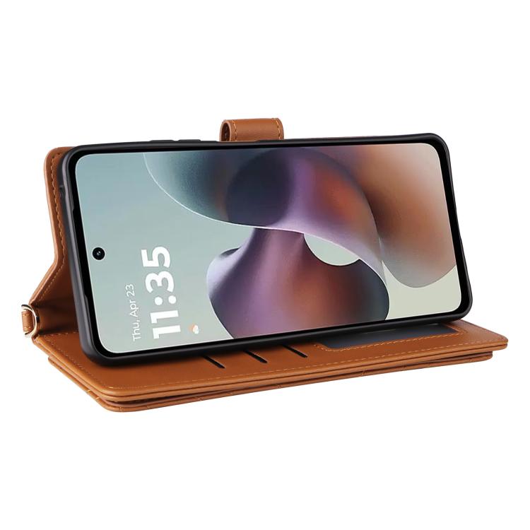 For Motorola Moto G56 / G66j / G66y 5G Multifunctional 6-Card Slots Leather Phone Case with Wrist Strap