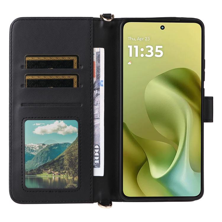 For Motorola Moto G86 5G Multifunctional 6-Card Slots Leather Phone Case with Wrist Strap