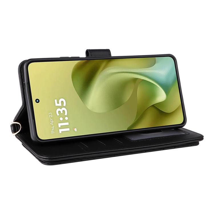 For Motorola Moto G86 5G Multifunctional 6-Card Slots Leather Phone Case with Wrist Strap