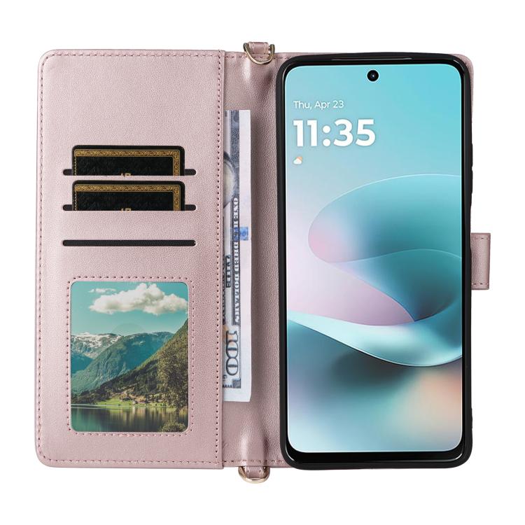 For Motorola Moto G67 Power / G57 Power Multifunctional 6-Card Slots Leather Phone Case with Wrist Strap