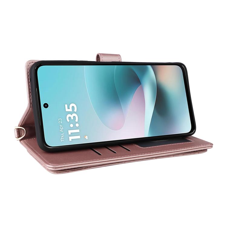 For Motorola Moto G67 Power / G57 Power Multifunctional 6-Card Slots Leather Phone Case with Wrist Strap