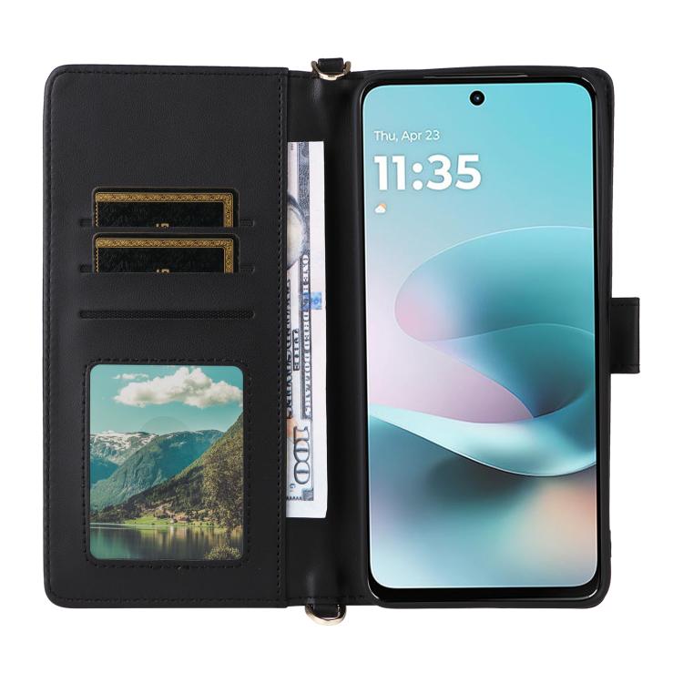 For Motorola Moto G67 Power / G57 Power Multifunctional 6-Card Slots Leather Phone Case with Wrist Strap
