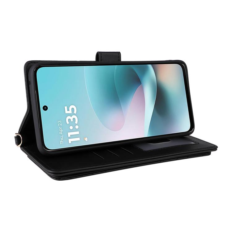 For Motorola Moto G67 Power / G57 Power Multifunctional 6-Card Slots Leather Phone Case with Wrist Strap