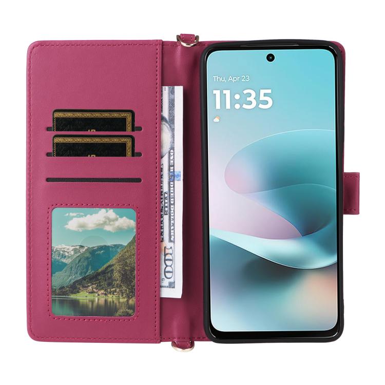 For Motorola Moto G67 Power / G57 Power Multifunctional 6-Card Slots Leather Phone Case with Wrist Strap