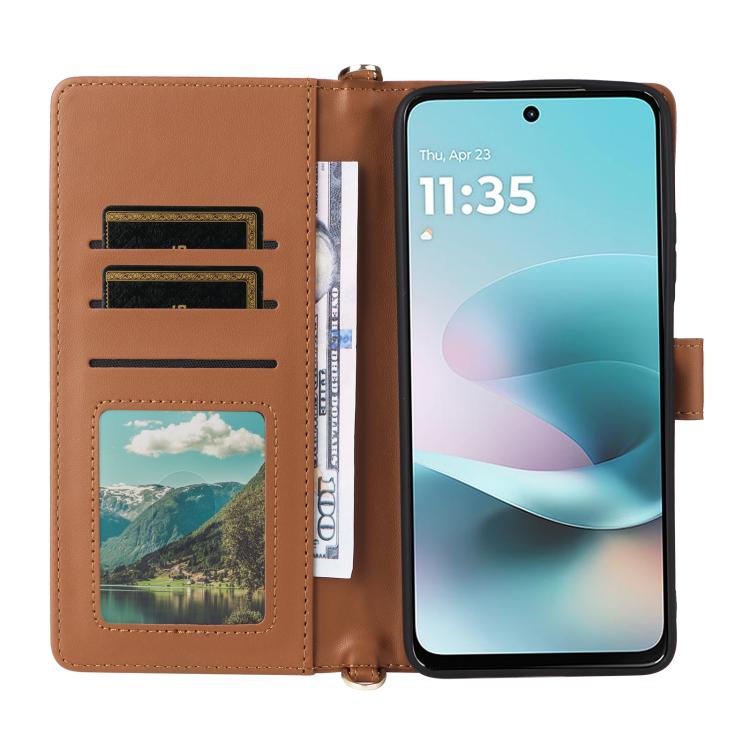 For Motorola Moto G67 Power / G57 Power Multifunctional 6-Card Slots Leather Phone Case with Wrist Strap