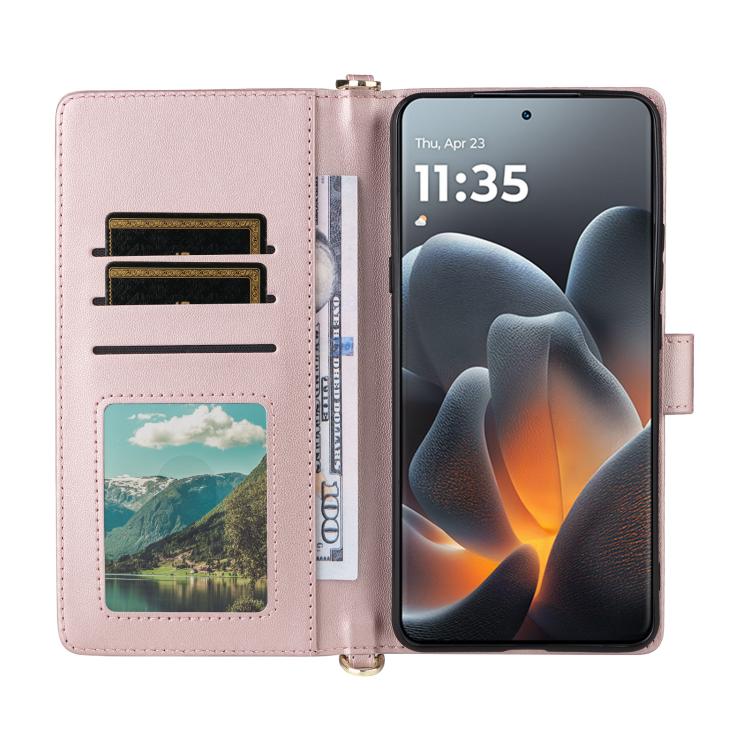 For Motorola Moto X70 Air Pro 5G / Signature Multifunctional 6-Card Slots Leather Phone Case with Wrist Strap