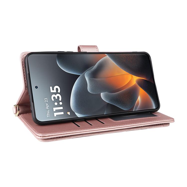 For Motorola Moto X70 Air Pro 5G / Signature Multifunctional 6-Card Slots Leather Phone Case with Wrist Strap
