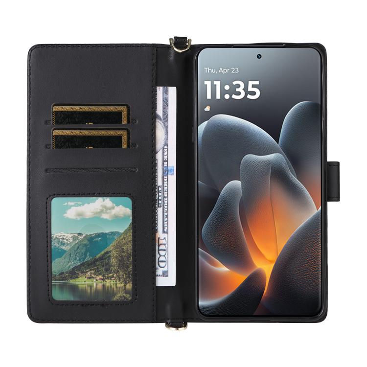 For Motorola Moto X70 Air Pro 5G / Signature Multifunctional 6-Card Slots Leather Phone Case with Wrist Strap