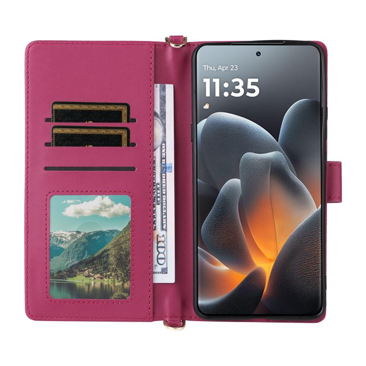 For Motorola Moto X70 Air Pro 5G / Signature Multifunctional 6-Card Slots Leather Phone Case with Wrist Strap