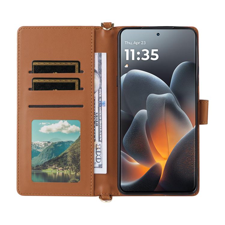 For Motorola Moto X70 Air Pro 5G / Signature Multifunctional 6-Card Slots Leather Phone Case with Wrist Strap
