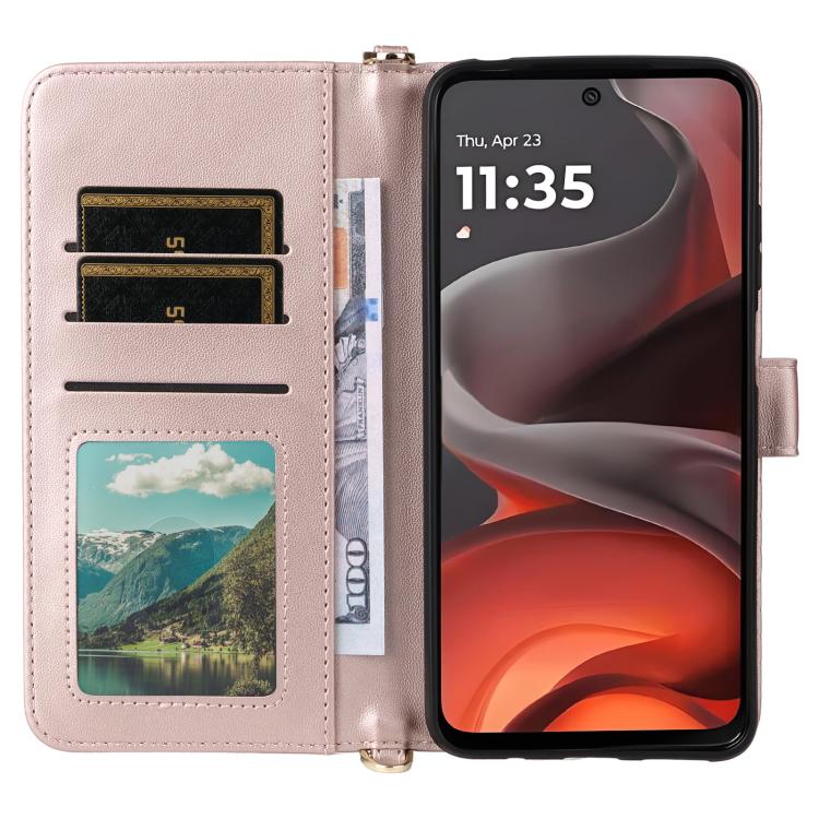For Motorola Moto G17 / G17 Power 4G Multifunctional 6-Card Slots Leather Phone Case with Wrist Strap