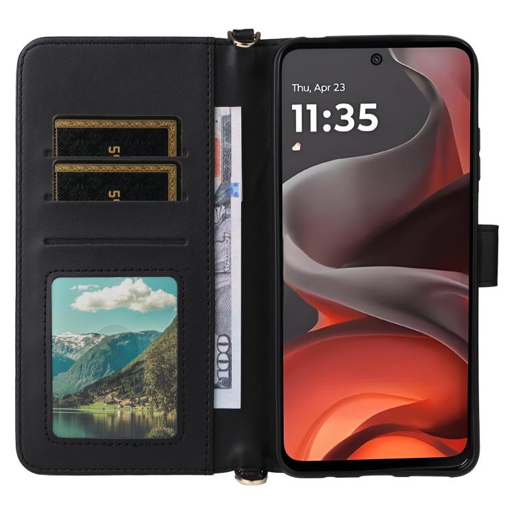 For Motorola Moto G17 / G17 Power 4G Multifunctional 6-Card Slots Leather Phone Case with Wrist Strap
