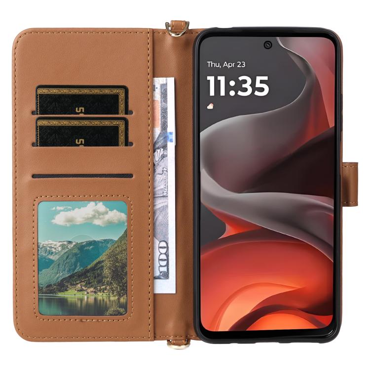 For Motorola Moto G17 / G17 Power 4G Multifunctional 6-Card Slots Leather Phone Case with Wrist Strap