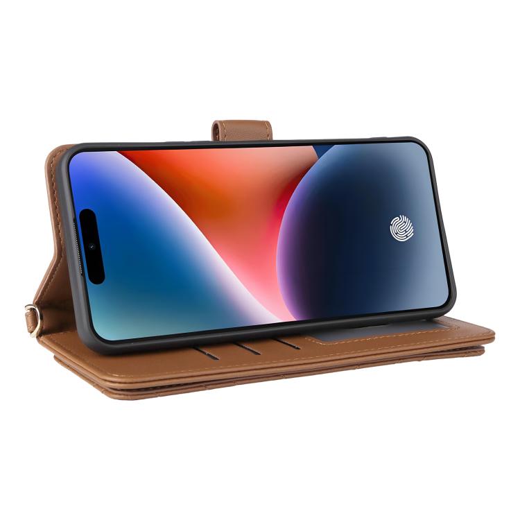 For Oukitel P1 Multifunctional 6-Card Slots Leather Phone Case with Wrist Strap