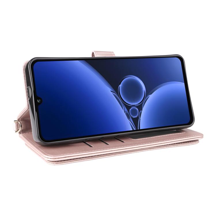 For Oukitel C59 / C59 Pro Multifunctional 6-Card Slots Leather Phone Case with Wrist Strap