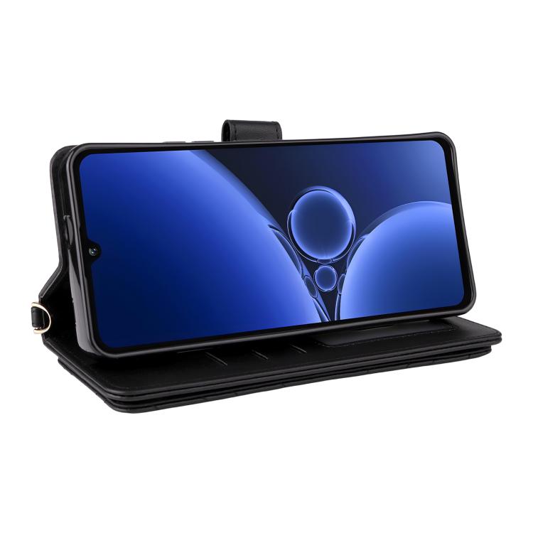 For Oukitel C59 / C59 Pro Multifunctional 6-Card Slots Leather Phone Case with Wrist Strap