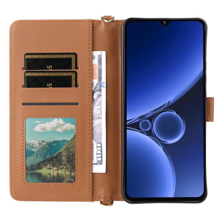For Oukitel C59 / C59 Pro Multifunctional 6-Card Slots Leather Phone Case with Wrist Strap