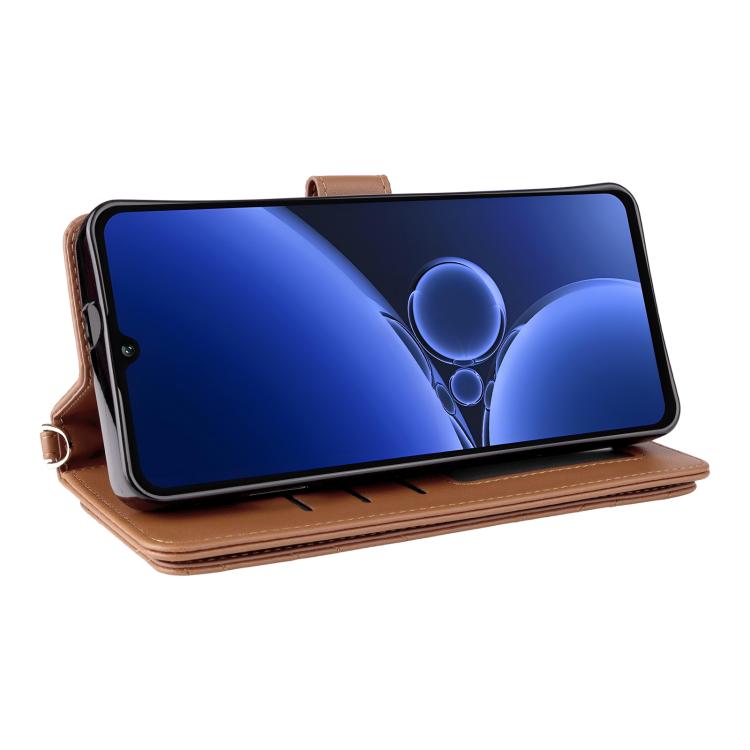 For Oukitel C59 / C59 Pro Multifunctional 6-Card Slots Leather Phone Case with Wrist Strap