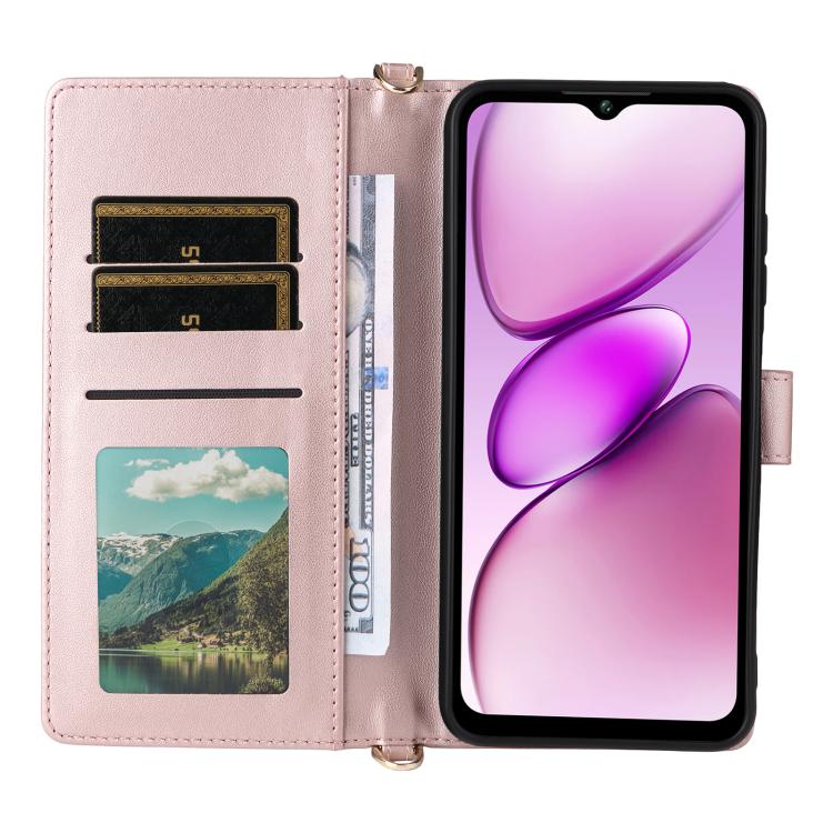 For Oukitel C5 4G 2025 Multifunctional 6-Card Slots Leather Phone Case with Wrist Strap